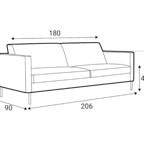 Šiuolaikiška dvivietė sofa su šviesiu audiniu ir tamsiomis kojelėmis