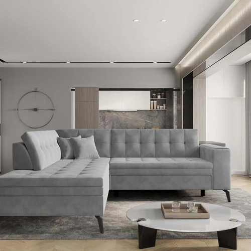 Elegantiški baldai su keičiamu kampiniu lovos paviršiumi