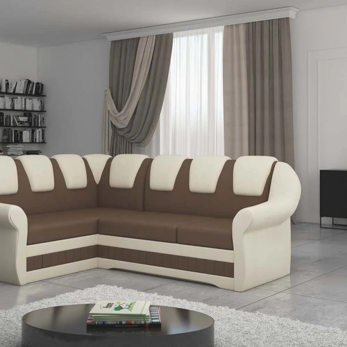Tradiciniam interjeriui tinkanti kampinė sofa su elegantiška apdaila
