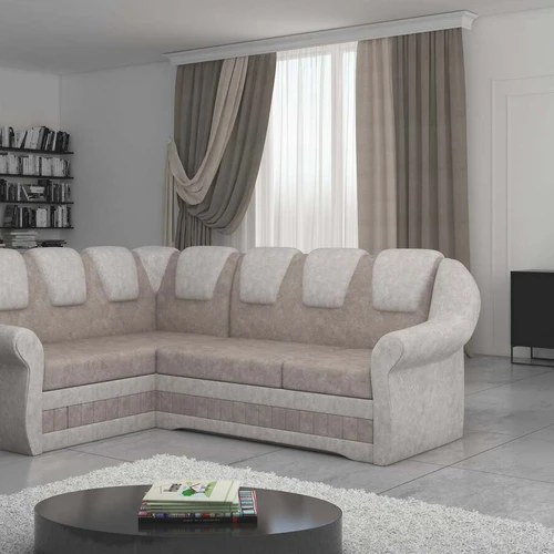 Klasikinė kampinė sofa su talpia patalynės saugykla