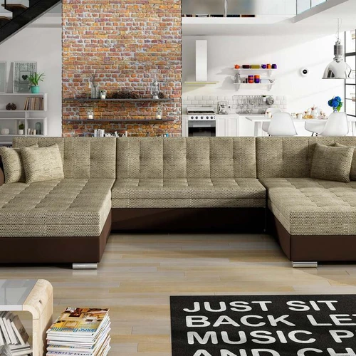 Erdvi U formos kampinė sofa EL3330 su dekoratyvinėmis pagalvėmis