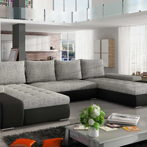 Patogi U formos sofa su erdviu patalynės konteineriu