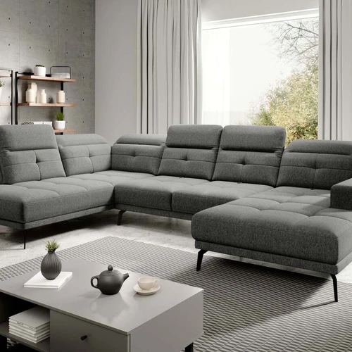 Moderni juodos kojelės kampinė sofa su HR putų sėdynėmis