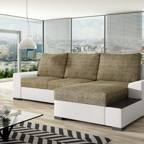 Erdvi kampinė sofa EL7228 su patogia lova ir daiktadėže