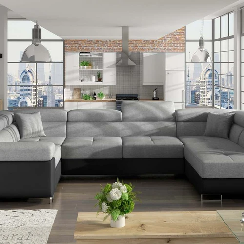Elegantiška EL7353 kampinė sofa su blizgančiomis chromo kojelėmis