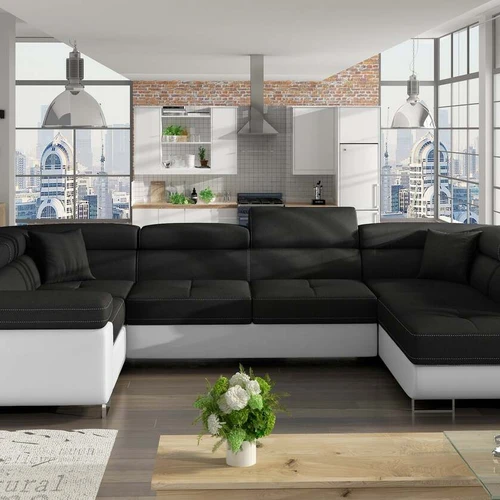 Erdvi ir patogi U formos kampinė sofa su miegojimo funkcija