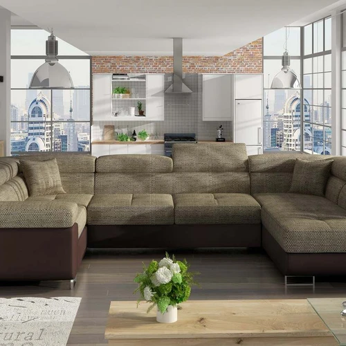 Stilinga kampinė sofa EL7353 su minkšta sėdyne ir chromo kojelėmis