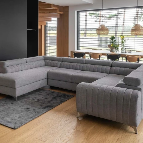 Kampinė sofa EL8461 su reguliuojamomis galvos atramomis ir elegantiškomis kojelėmis