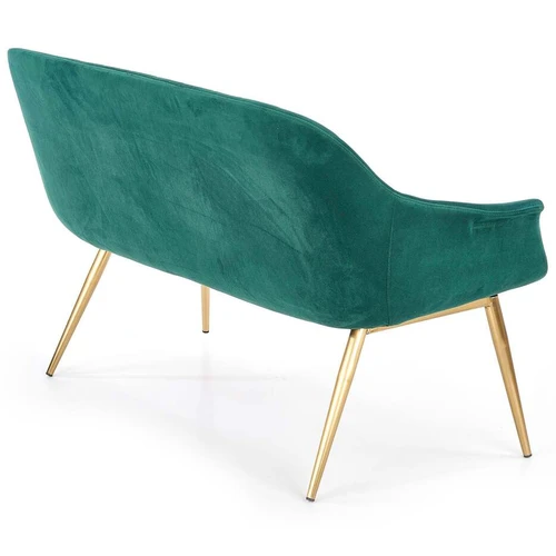 Sofos lova su tamsiai žaliu audiniu ir auksinėmis metalinėmis kojomis