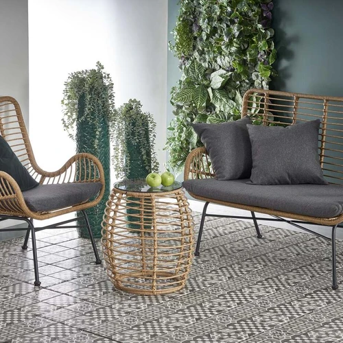 Stilinga sofos lova su rotango ir audinio deriniu, puikiai tinka bet kuriam interjerui