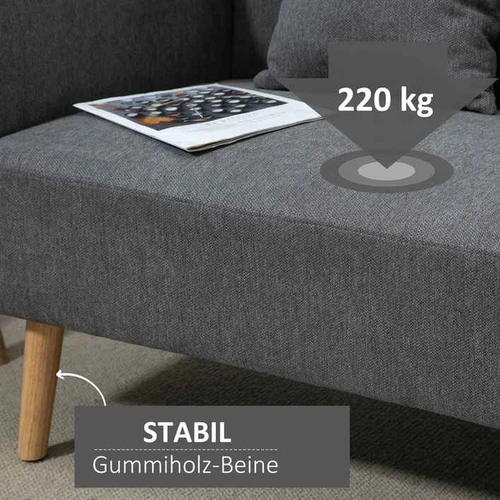 Stilinga pilka sofa su guminėmis kojelėmis