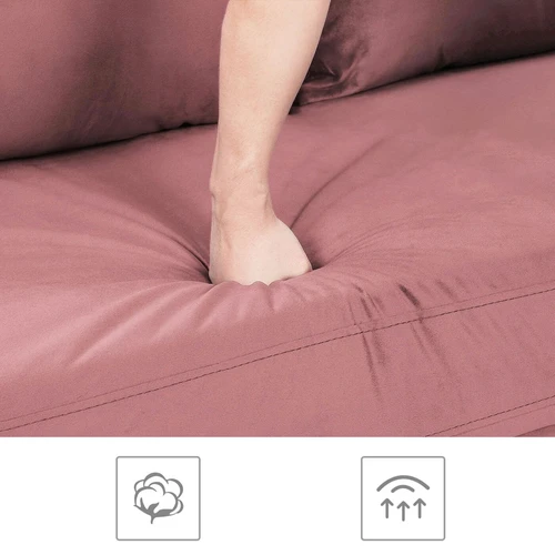 Sofa su blizgančiomis metalinėmis kojelėmis ir priedų paketu