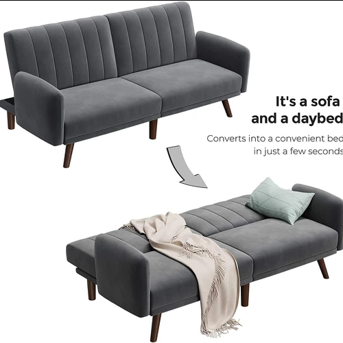 Patogi ir stilinga sofa-lova su guminėmis kojomis