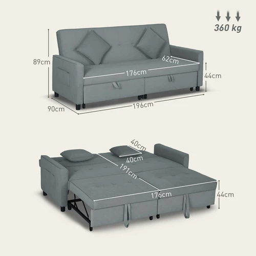 Aksominė sofa-lova su šonine kišene
