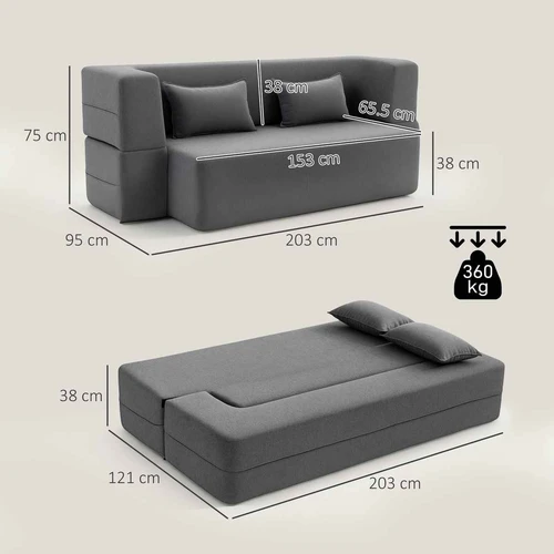 Sofa-lova, dvivietė, pilka, 203 × 75 × 95 cm - Sofos-lovos