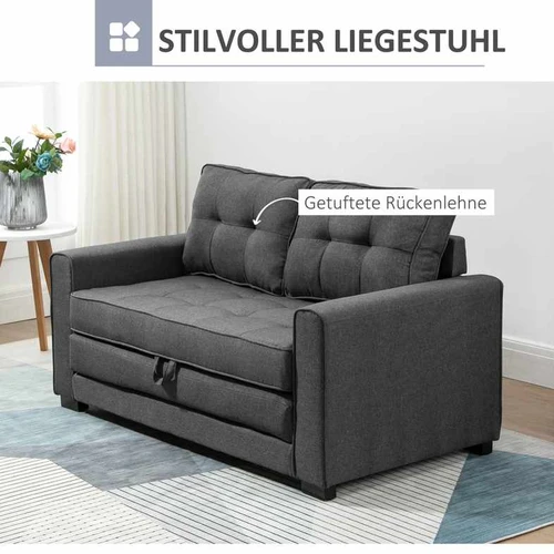 HOMCOM miegamoji sofa – kompaktiška sofa-lova mažam butuiDvivietė sofa-lova su minkštu paminkštinimu svečiamsIštraukiama sofa-lova 1-2 vietų miegui 
