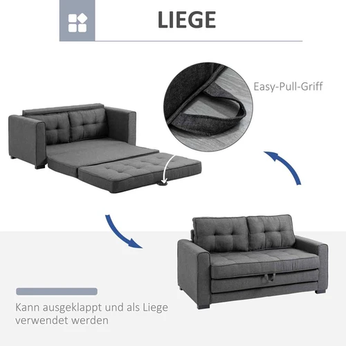 HOMCOM miegamoji sofa – kompaktiška sofa-lova mažam butuiDvivietė sofa-lova su minkštu paminkštinimu svečiamsIštraukiama sofa-lova 1-2 vietų miegui 
