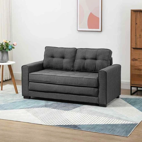 HOMCOM miegamoji sofa – kompaktiška sofa-lova mažam butuiDvivietė sofa-lova su minkštu paminkštinimu svečiamsIštraukiama sofa-lova 1-2 vietų miegui 