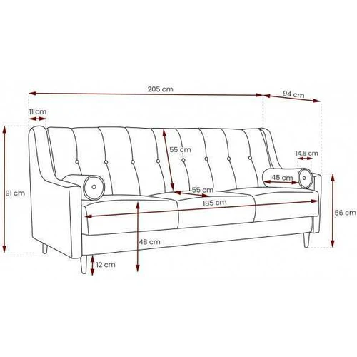 Plati 205 cm sofa su T30 puta ir 2 pagalvėlėmis
