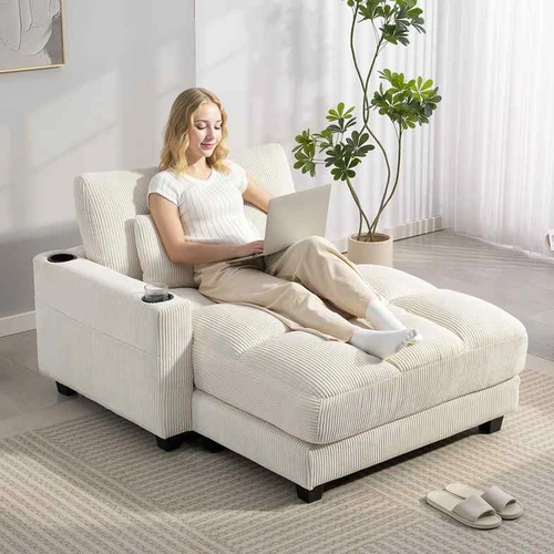 Sofa-lova, su puodelių laikikliais, Balta, 114 × 147 × 86 cm - Sofos-lovos