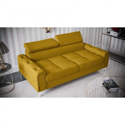 Unikali „Orion“ sofa su dygsniuotu glamūriniu šonu ir metalinėmis kojelėmis