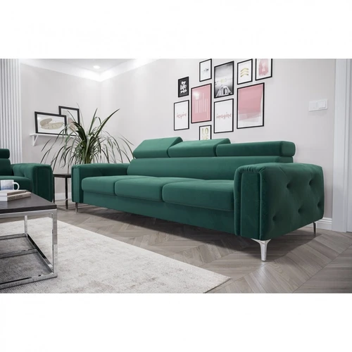 Minkštas „Orion“ sofos modelis su metališkomis kojelėmis ir dygsniuotu šonu