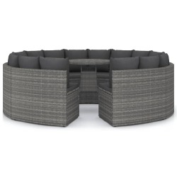 Sofos komplektas su pagalvėlėmis, 9 dalių, pilkas, poliratanas - Foteliai, sofos