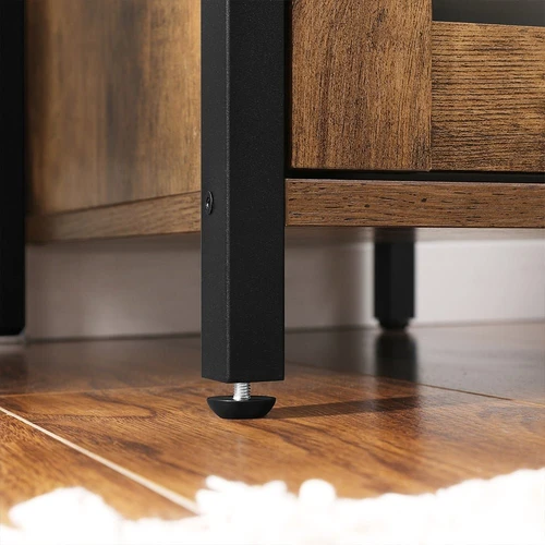 Vintažinė ruda-juoda šoninė lentyna iš medžio drožlių plokščių ir plieno