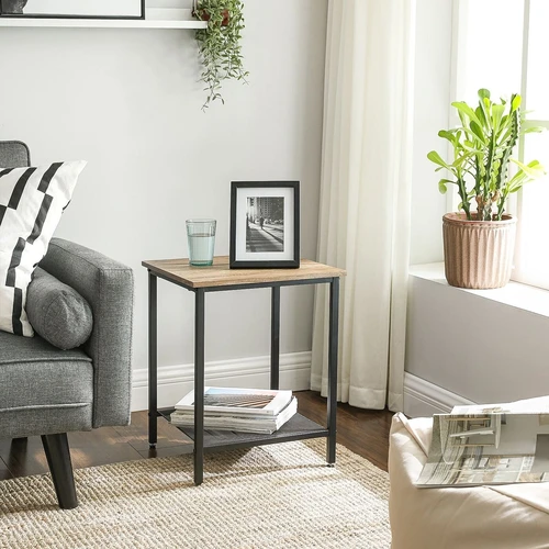 Kompaktinis šoninis staliukas 40x40x50 cm, medžio drožlių plokštės ir plienas