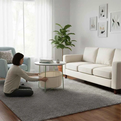 Šoninis staliukas Relaxdays 10052591_8375, su krepšeliu, Ø 45 × 50 cm - Šoniniai staliukai