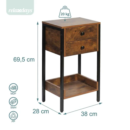 Šoninis staliukas Relaxdays, B variantas su stalčiumi ir lentyna, 38 × 69,5 × 28 cm - Šoniniai staliukai