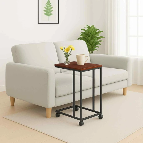 Šoninis staliukas Relaxdays, C formos, su ratukais, Ruda|Juoda, 50 × 68 × 35 cm - Šoniniai staliukai