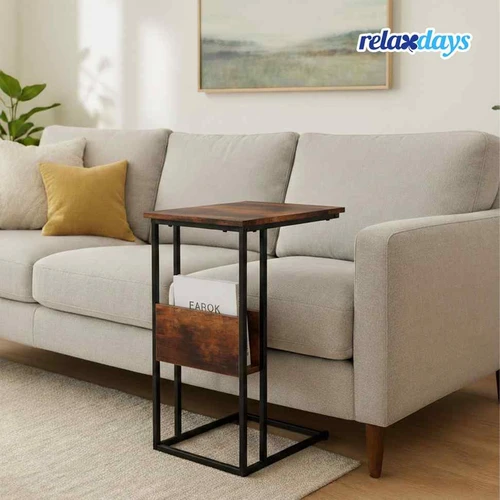 Šoninis staliukas Relaxdays, su lentyna ir skyriumi, 55 × 60 × 36 cm - Šoniniai staliukai