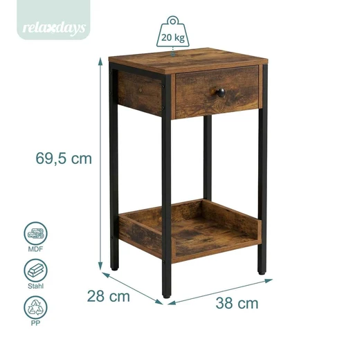 Šoninis staliukas Relaxdays, su stalčiumi ir lentyna, 38 × 69,5 × 28 cm - Šoniniai staliukai