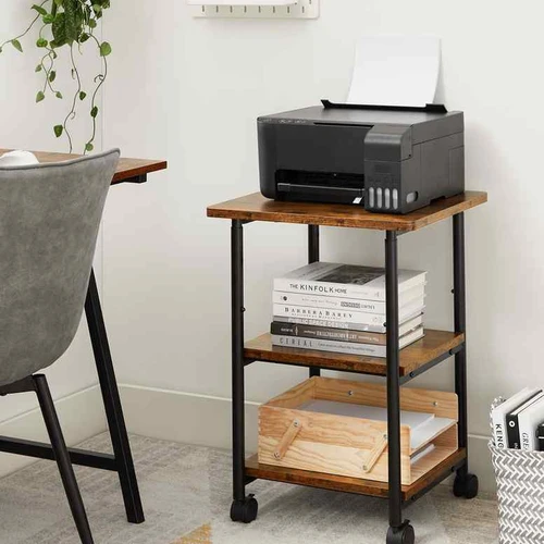 Šoninis staliukas su lentynomis ant ratukų 48,5x40,4x76cm., rudos/juodos spalvos - Šoniniai staliukai