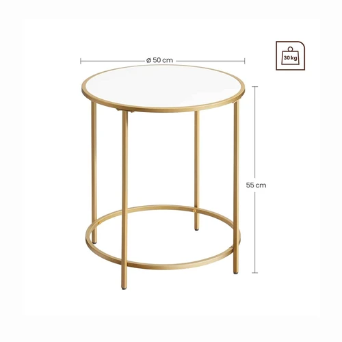 Baltas aukso šoninis staliukas su metalo apvada