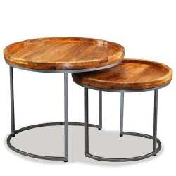 Šoninis staliuko komplektas, masyvi mango mediena - Žurnaliniai (kavos) staliukai