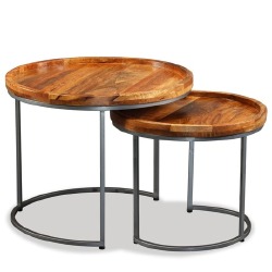 Šoninis staliuko komplektas, masyvi mango mediena - Žurnaliniai (kavos) staliukai