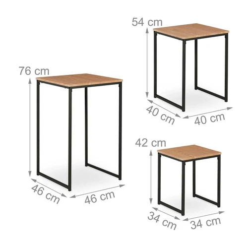 Šoninių staliukų komplektas Relaxdays, 3 vnt, 76 × 76 × 46 cm - Šoniniai staliukai