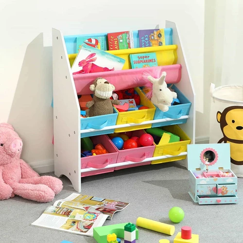 Ryškių spalvų lentyna vaikams – tvarkykite žaislus ir knygas