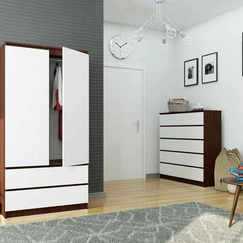 Spinta, 2 durys, 2 stalčiai, baltos/rudos spalvos, 90 × 180 × 51 cm - Spintos, spintelės