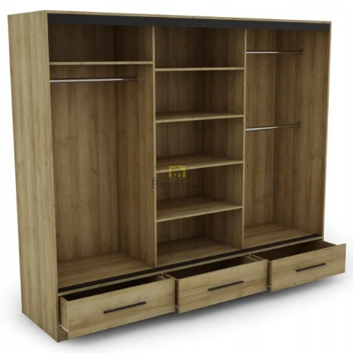 Didelė 250 cm spinta su grand ąžuolo ir juoda matine apdaila