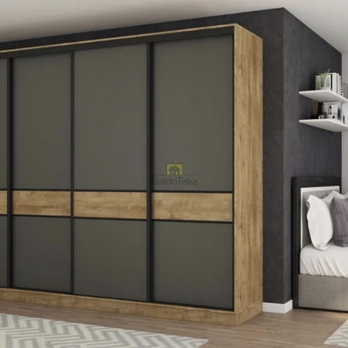 Moderni ąžuolo Lefkas spinta su juodais rėmeliais