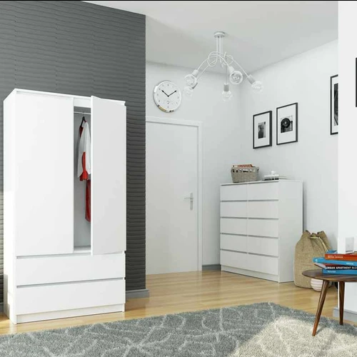 Spinta AKORD S90, 2 durys, 2 stalčiai, baltos spalvos, 90 × 180 × 51 cm - Spintos, spintelės