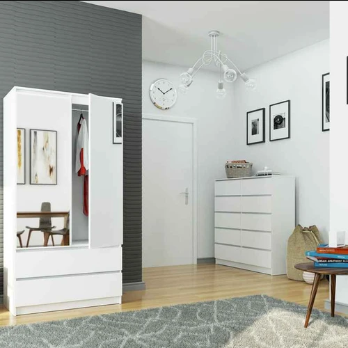 Spinta AKORD S90, 2 durys 2 stalčiai ir 2 veidrodžiai, baltos spalvos, 90 × 180 × 51 cm - Spintos, spintelės