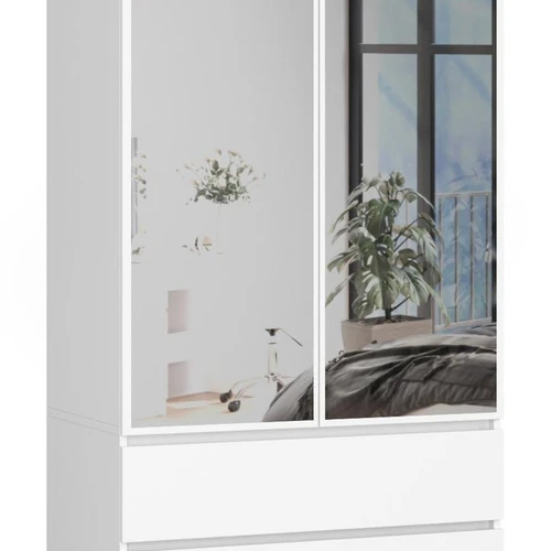 Spinta AKORD S90, 2 durys 2 stalčiai ir 2 veidrodžiai, baltos spalvos, 90 × 180 × 51 cm