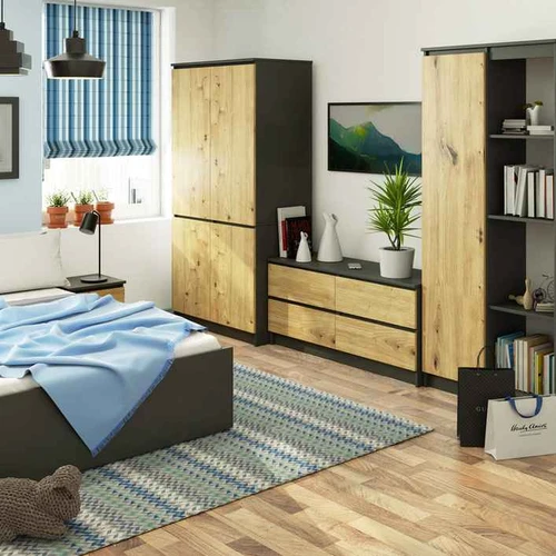 Spinta AKORD S90, 4 durų, pilkos/rudos spalvos, 90 × 180 × 51 cm - Spintos, spintelės