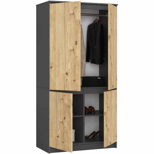 Spinta AKORD S90, 4 durų, pilkos/rudos spalvos, 90 × 180 × 51 cm - Spintos, spintelės