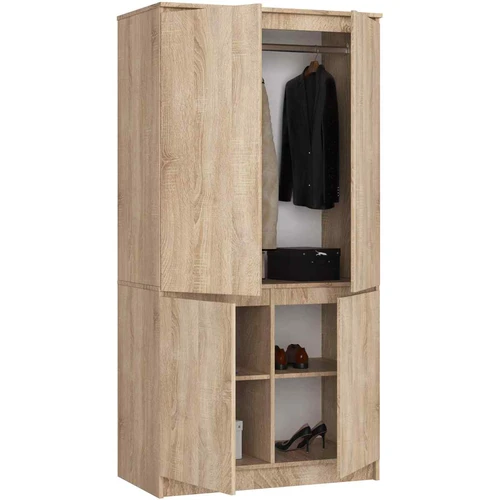 Spinta AKORD S90, 4 durų, rudos spalvos, 90 × 180 × 51 cm - Spintos, spintelės