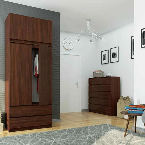 Spinta AKORD S90, su antstatu, 2 durimis ir 2 stalčiais, rudos spalvos, 90 × 234 × 51 cm - Spintos, spintelės